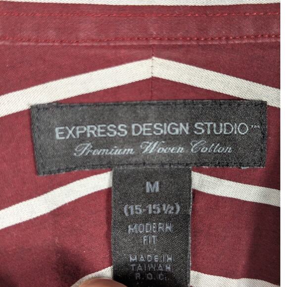 Express Design Studio M Shirt Mens Maroon Stripe Modern Fit Taiwan Y2K Retro - Picture 2 of 4